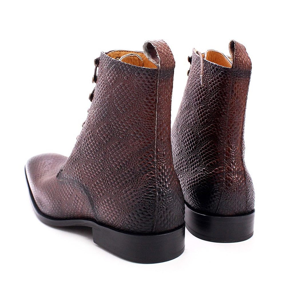 Bottes Pour Hommes À Lacets Montantes Chic Peau Serpent - Café