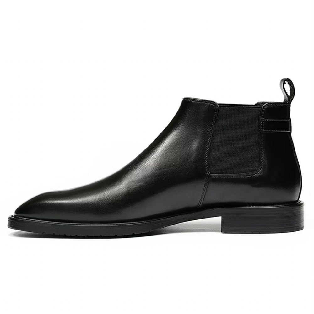 Bottes Pour Hommes Leisure Chic Bottines Cuir Vache - Noir