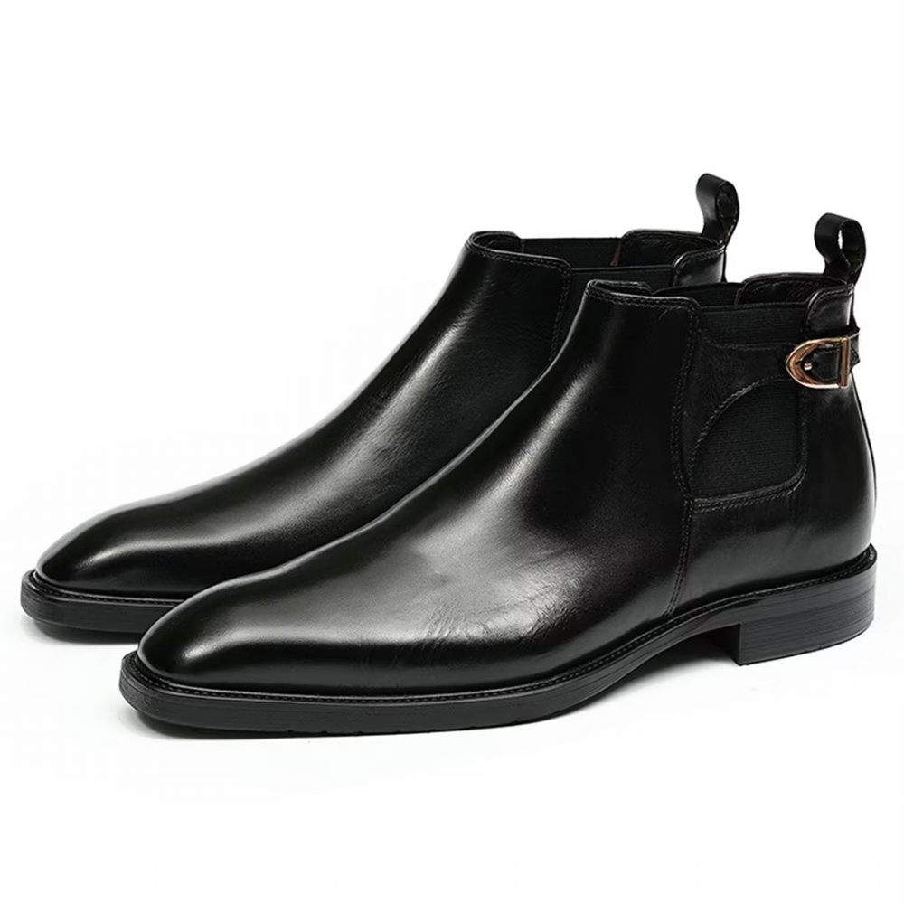 Bottes Pour Hommes Leisure Chic Bottines Cuir Vache - Noir