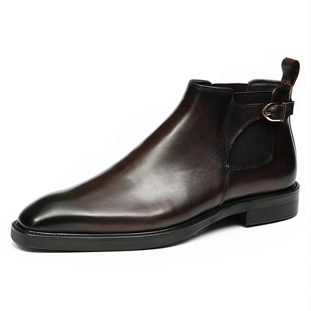 Bottes Pour Hommes Leisure Chic Bottines Cuir Vache - Café