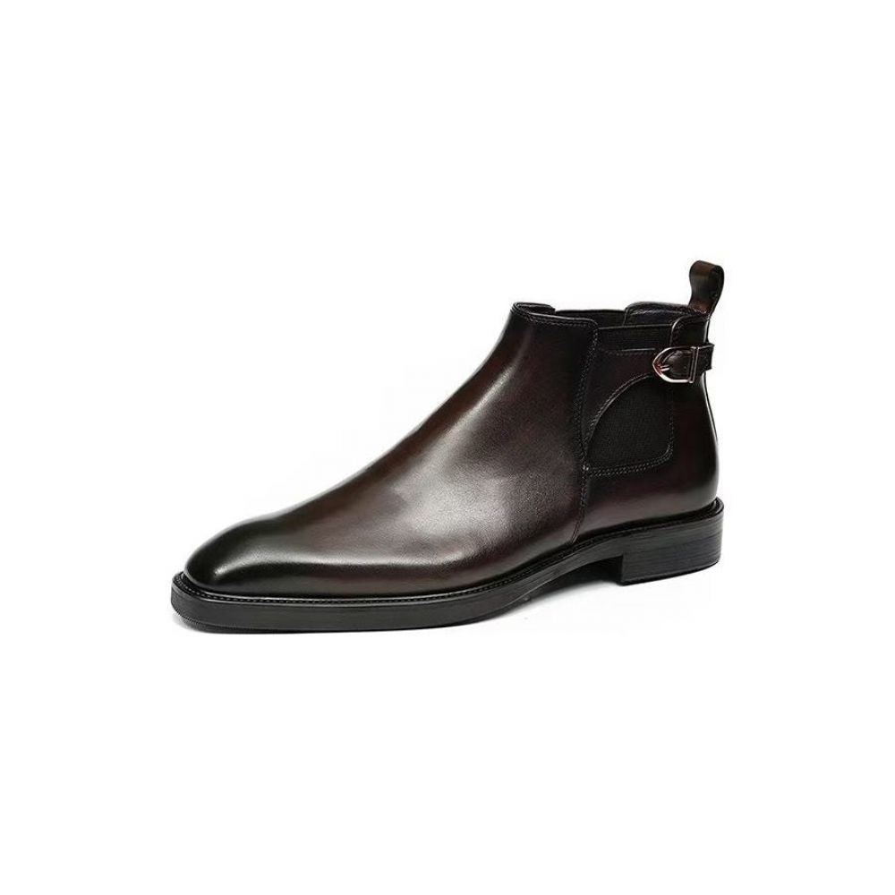 Bottes Pour Hommes Leisure Chic Bottines Cuir Vache - Café