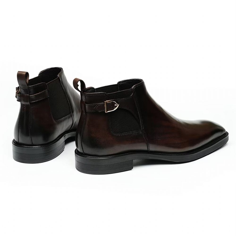 Bottes Pour Hommes Leisure Chic Bottines Cuir Vache - Café