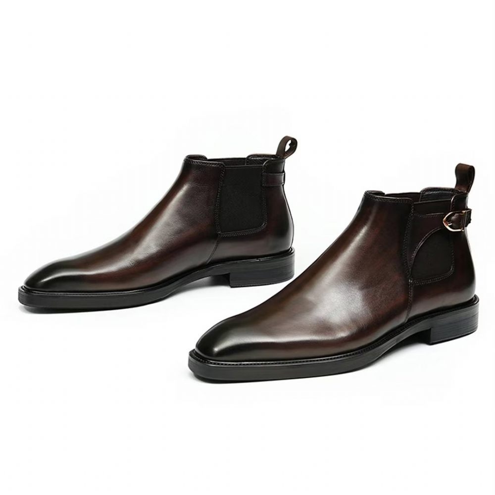 Bottes Pour Hommes Leisure Chic Bottines Cuir Vache - Café