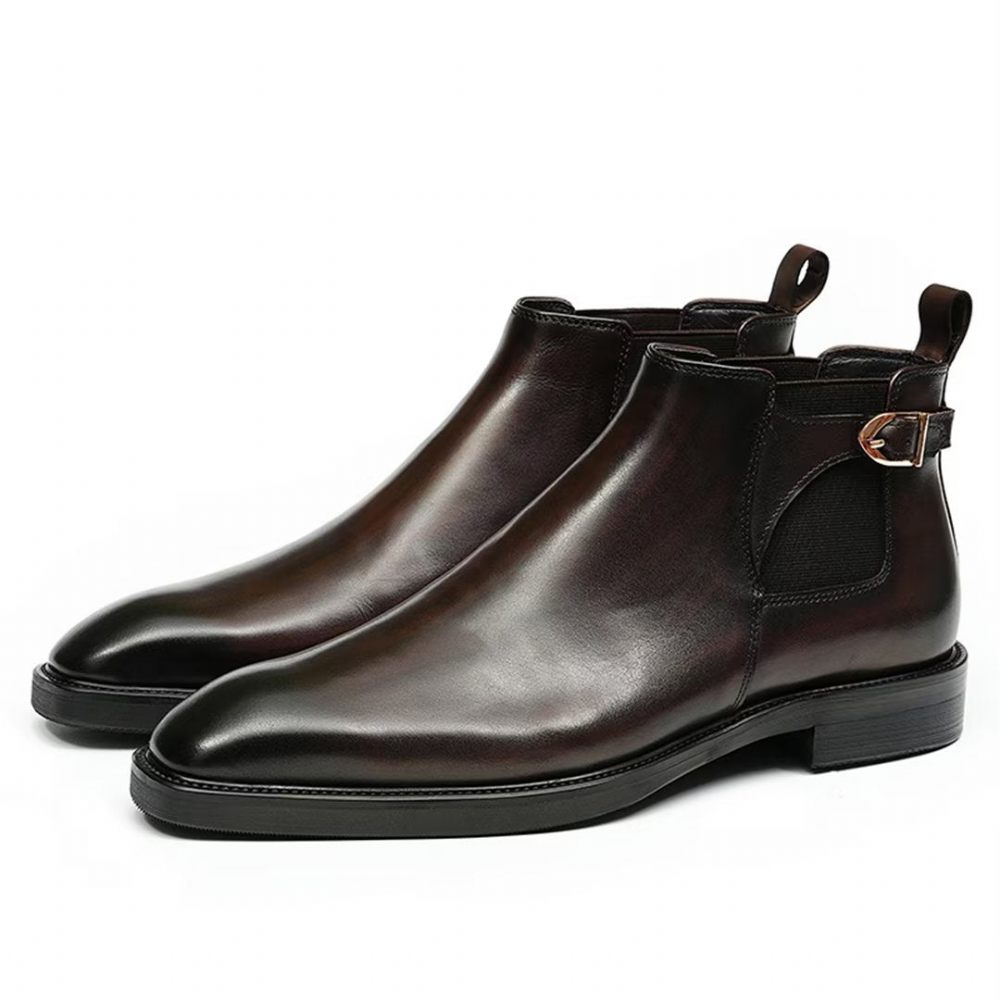 Bottes Pour Hommes Leisure Chic Bottines Cuir Vache - Café