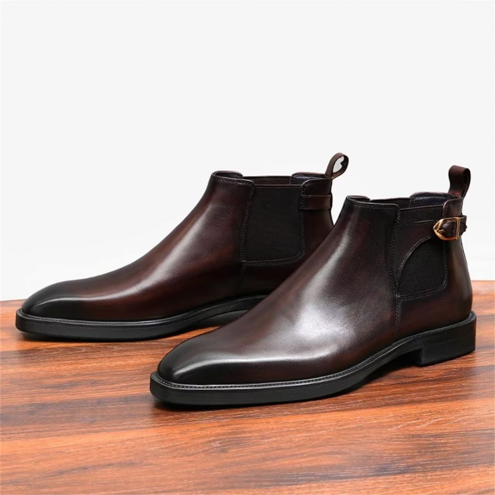 Bottes Pour Hommes Leisure Chic Bottines Cuir Vache - Café