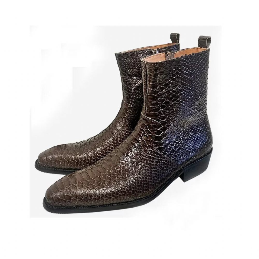 Bottes Pour Hommes Loisirs Zippées Cuir Vache Opulentes - Noir