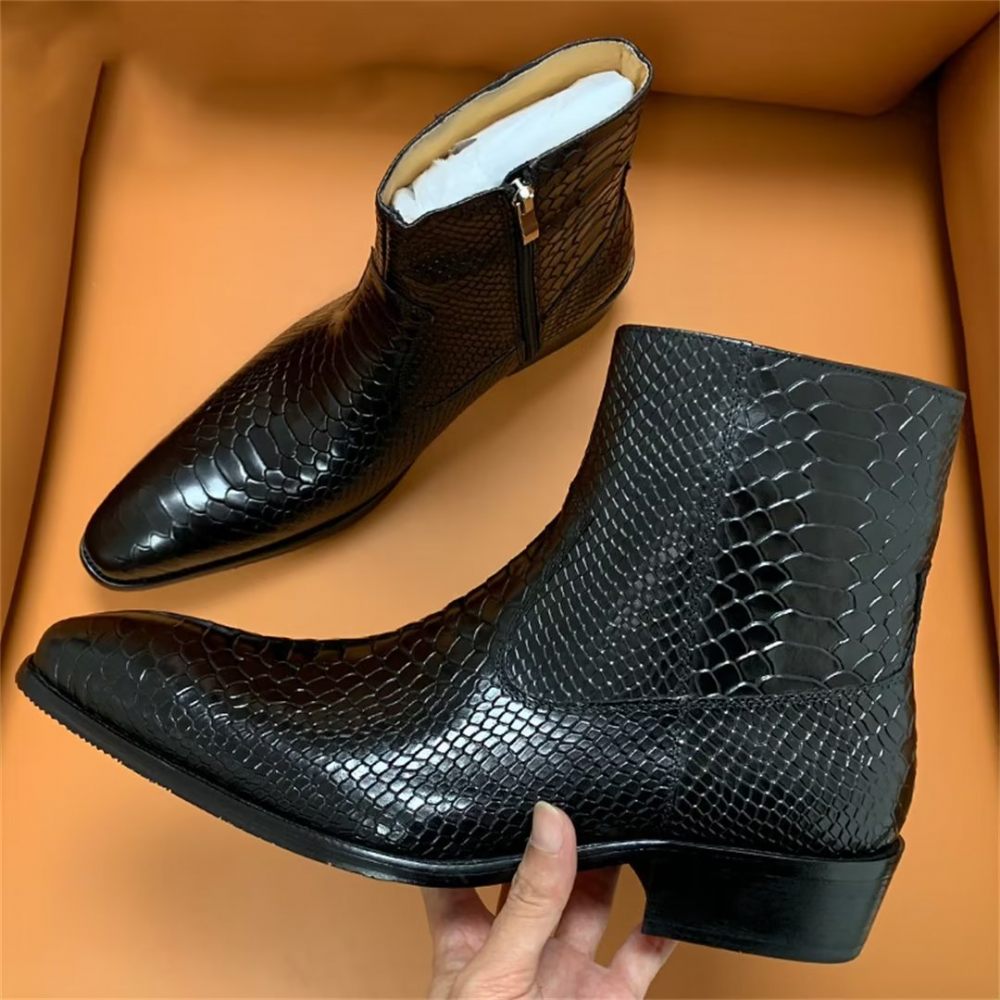 Bottes Pour Hommes Loisirs Zippées Cuir Vache Opulentes - Noir