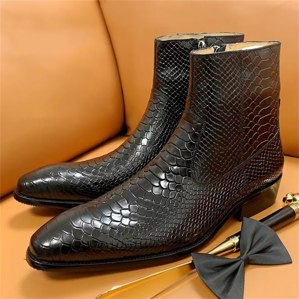 Bottes Pour Hommes Loisirs Zippées Cuir Vache Opulentes - Noir