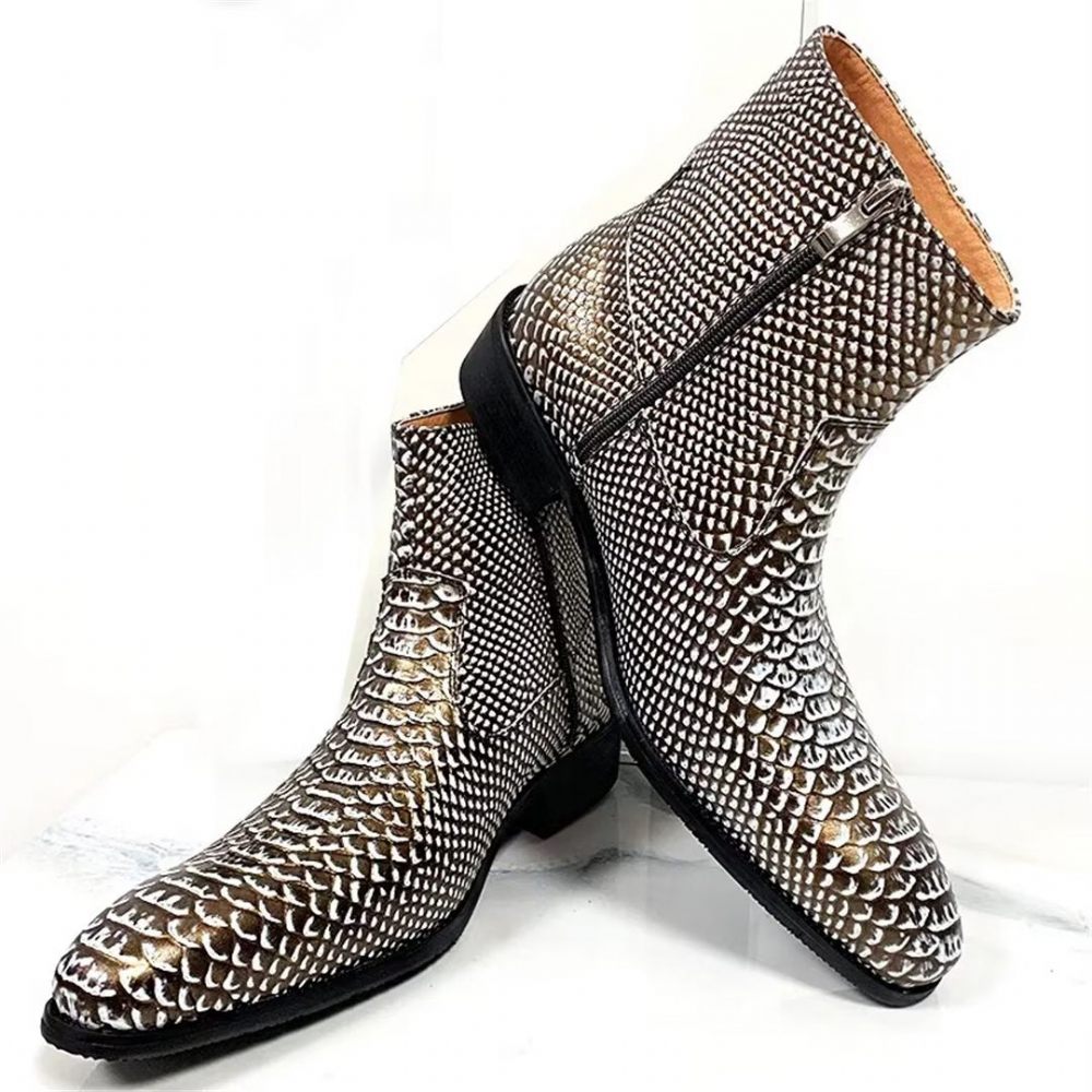 Bottes Pour Hommes Loisirs Zippées Cuir Vache Opulentes - Or