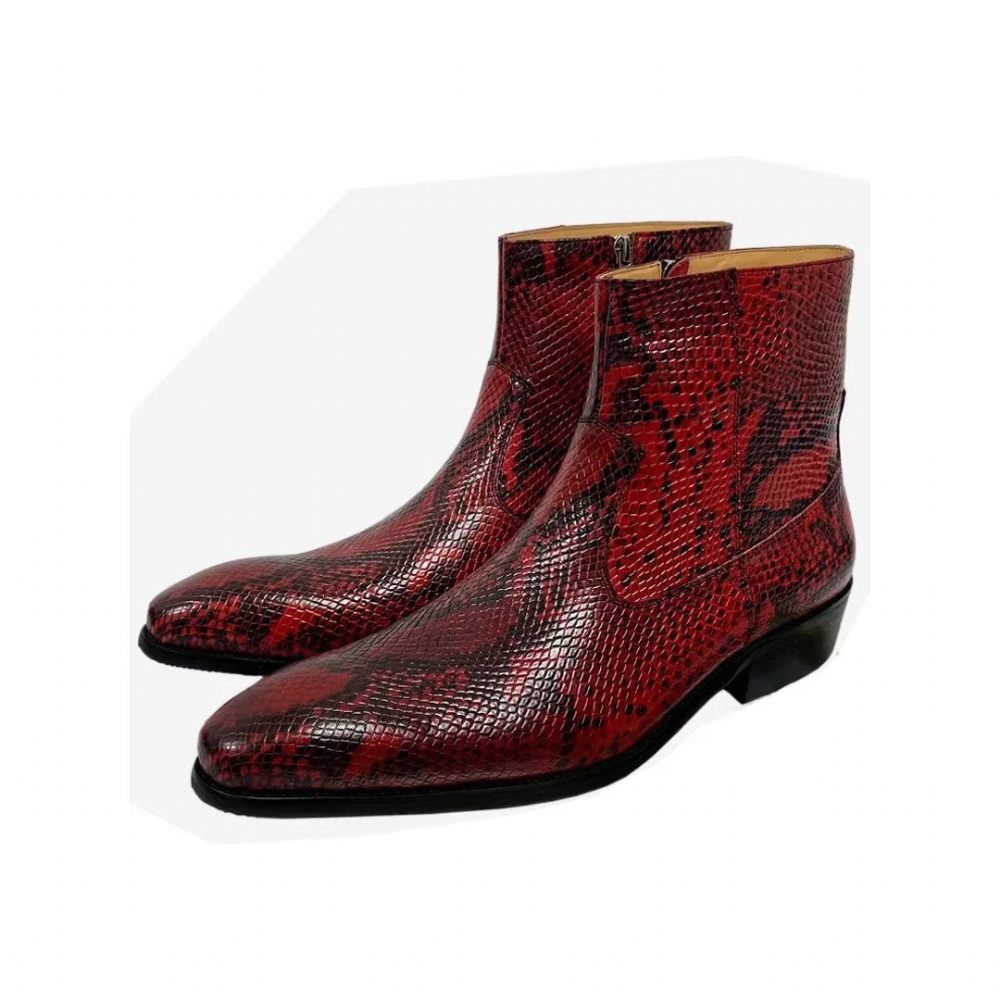 Bottes Pour Hommes Loisirs Zippées Cuir Vache Opulentes - Bourgogne