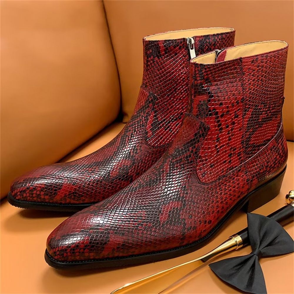 Bottes Pour Hommes Loisirs Zippées Cuir Vache Opulentes - Bourgogne