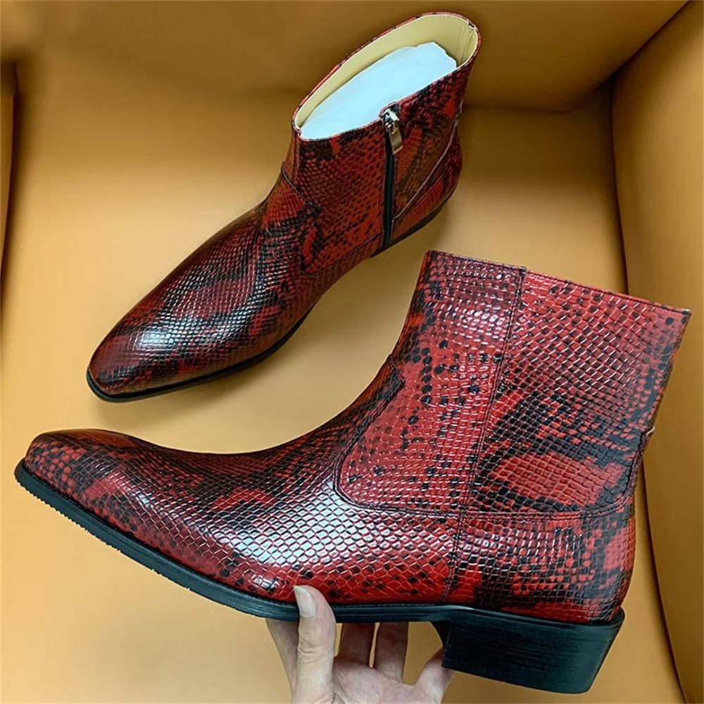 Bottes Pour Hommes Loisirs Zippées Cuir Vache Opulentes - Bourgogne