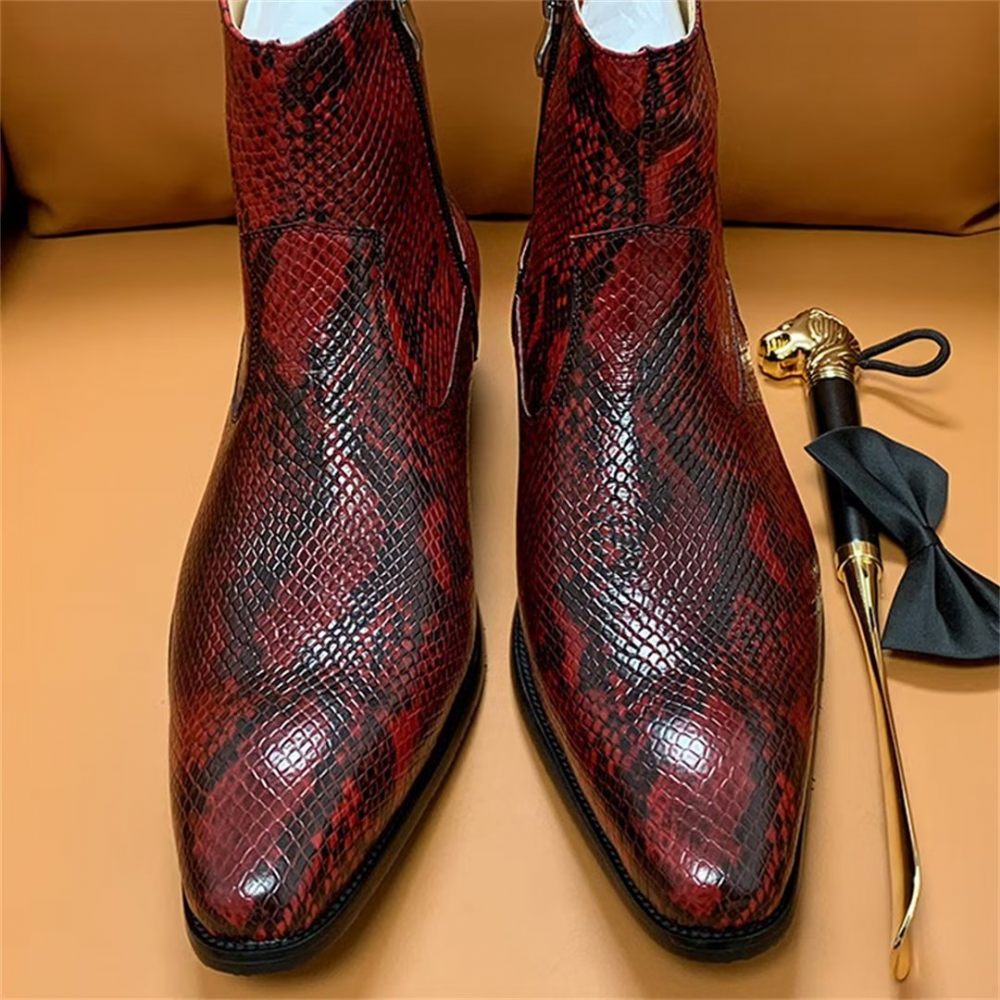 Bottes Pour Hommes Loisirs Zippées Cuir Vache Opulentes - Bourgogne