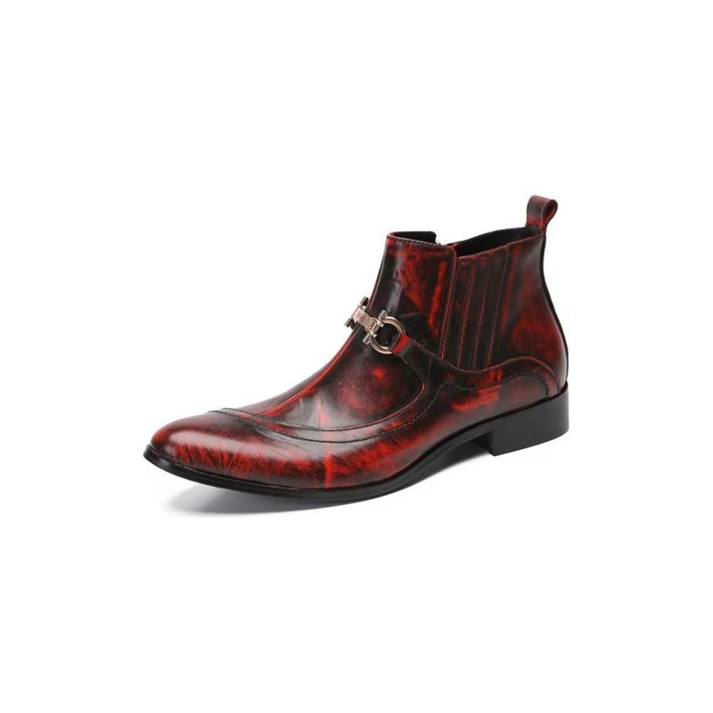 Bottes Pour Hommes Luxe Cuir Avec Détail Chaîne - Rouge