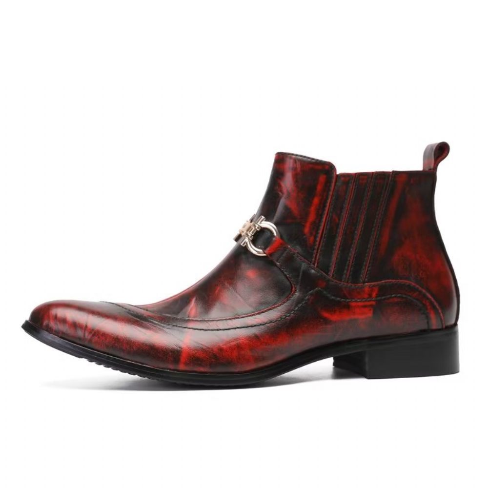 Bottes Pour Hommes Luxe Cuir Avec Détail Chaîne - Rouge