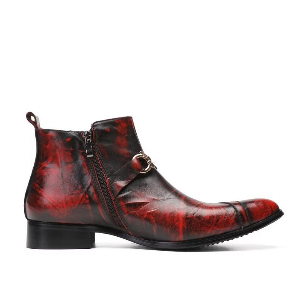 Bottes Pour Hommes Luxe Cuir Avec Détail Chaîne - Rouge