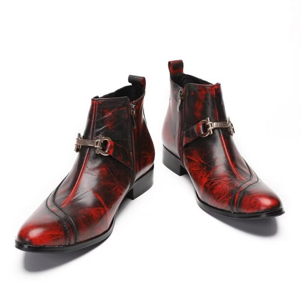 Bottes Pour Hommes Luxe Cuir Avec Détail Chaîne - Rouge