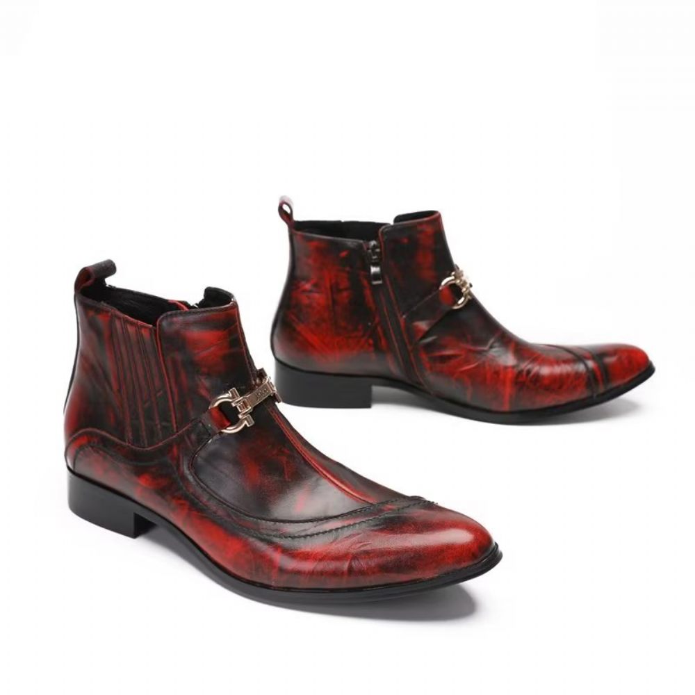 Bottes Pour Hommes Luxe Cuir Avec Détail Chaîne - Rouge