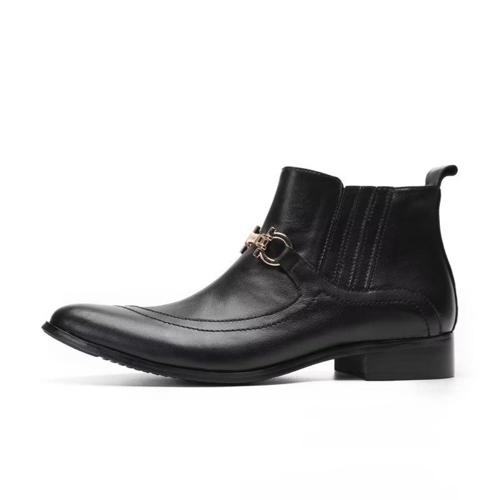 Bottes Pour Hommes Luxe Cuir Avec Détail Chaîne - Noir