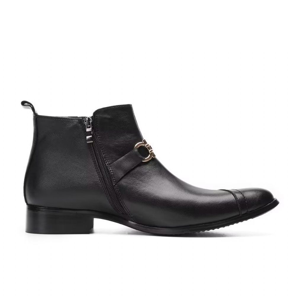 Bottes Pour Hommes Luxe Cuir Avec Détail Chaîne - Noir