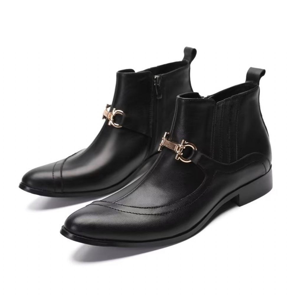 Bottes Pour Hommes Luxe Cuir Avec Détail Chaîne - Noir