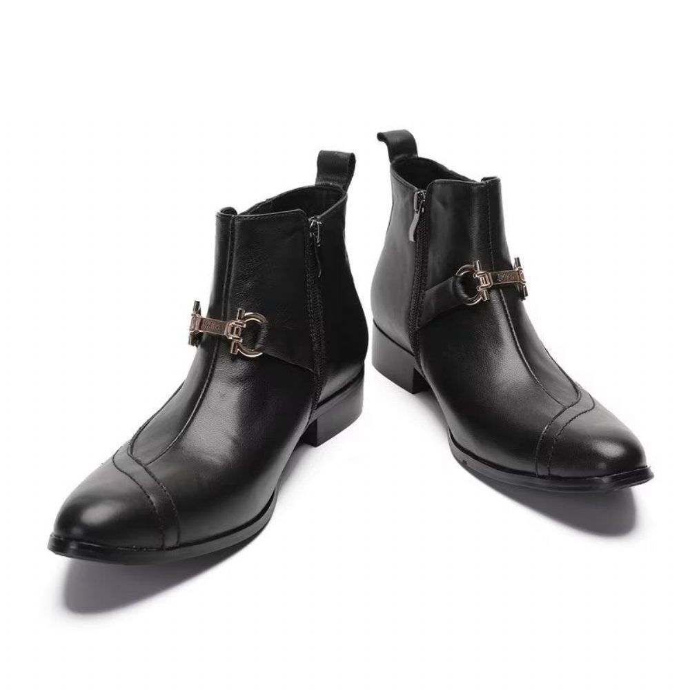 Bottes Pour Hommes Luxe Cuir Avec Détail Chaîne - Noir