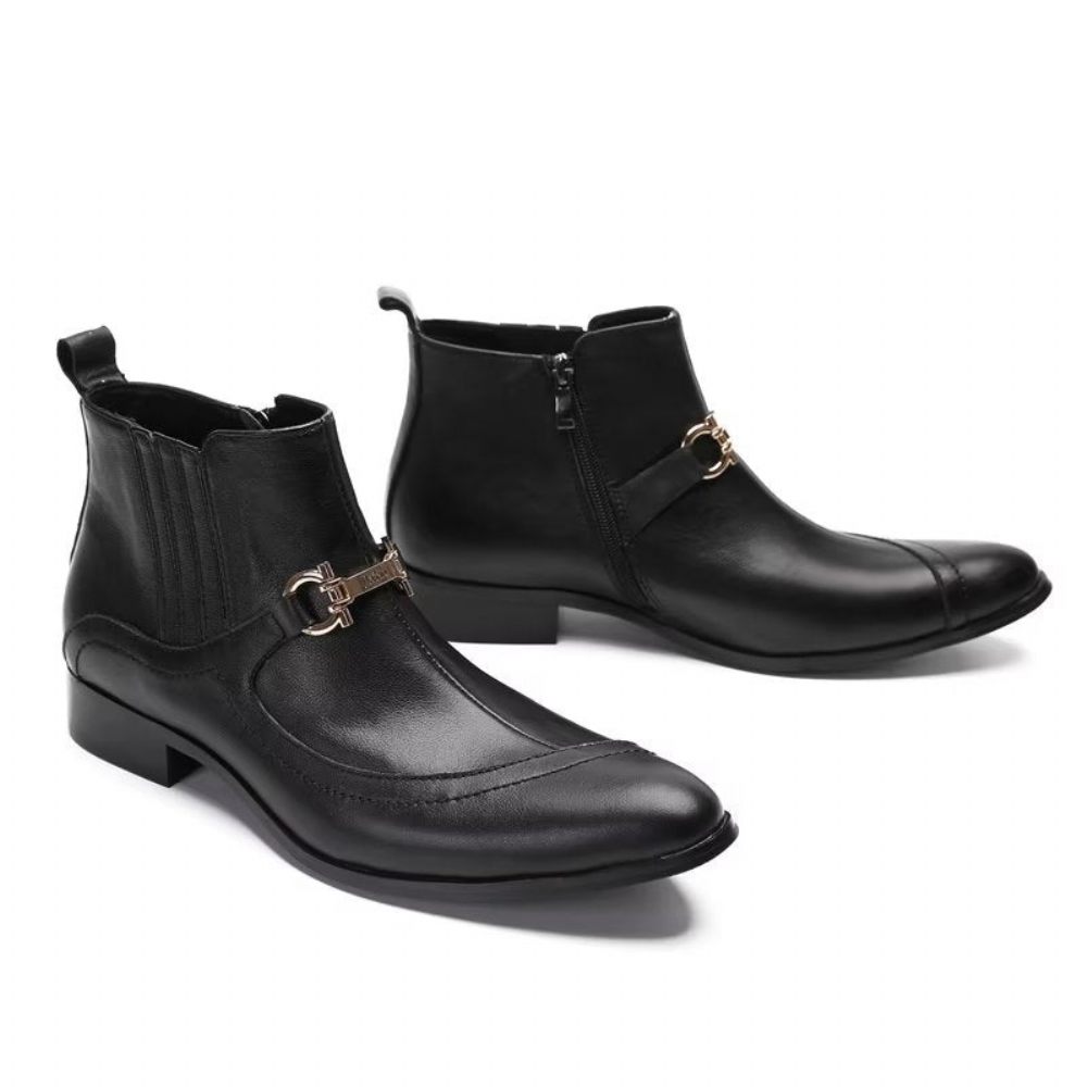 Bottes Pour Hommes Luxe Cuir Avec Détail Chaîne - Noir