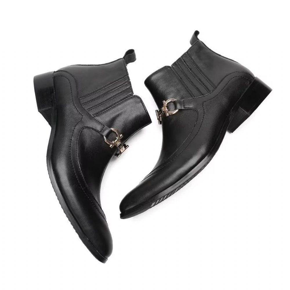 Bottes Pour Hommes Luxe Cuir Avec Détail Chaîne - Noir