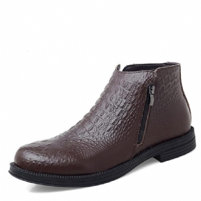 Bottes Pour Hommes Luxe Cuir Crocodile Garnies Fourrure À La Mode