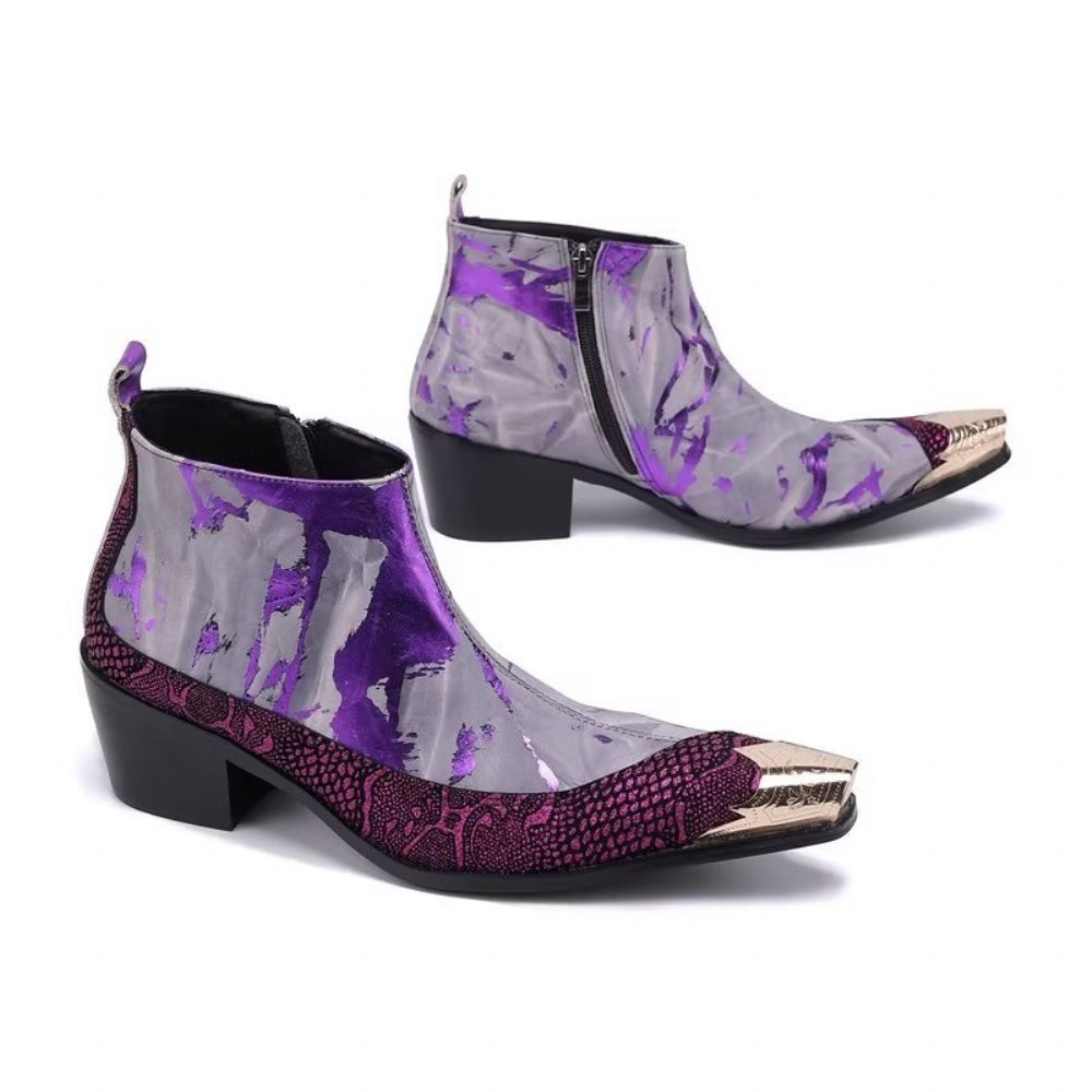 Bottes Pour Hommes Luxe À Motif Exotique Cuir Véritable - Violet