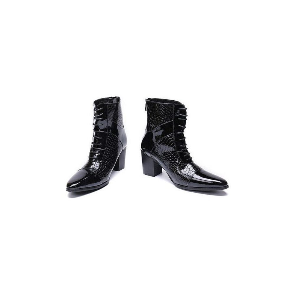 Bottes Pour Hommes Luxe Serpent Bout Pointu Cowboy À Talons Hauts - Noir 2