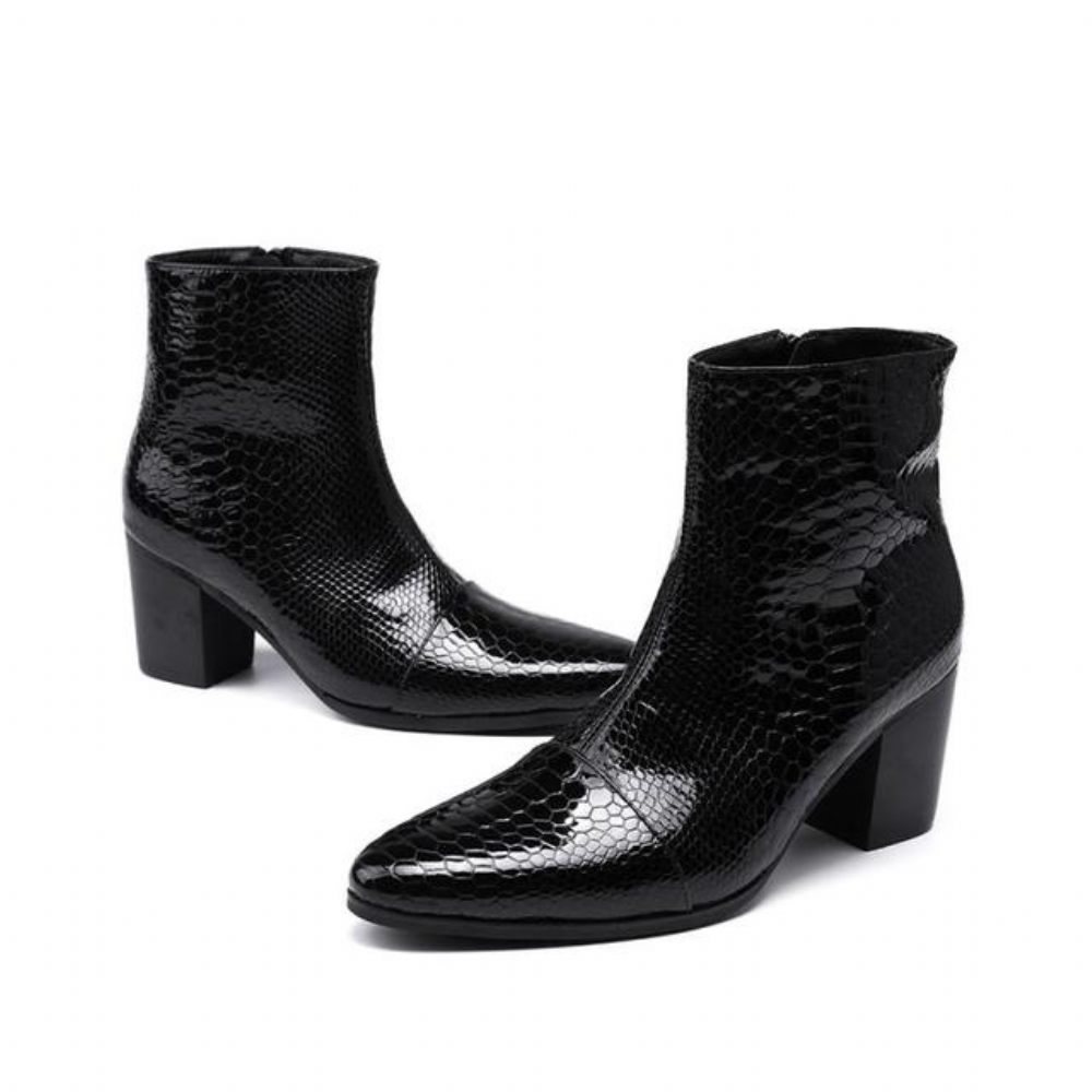 Bottes Pour Hommes Luxe Serpent Bout Pointu Cowboy À Talons Hauts - Noir 3