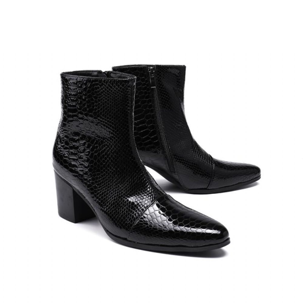 Bottes Pour Hommes Luxe Serpent Bout Pointu Cowboy À Talons Hauts - Noir 3