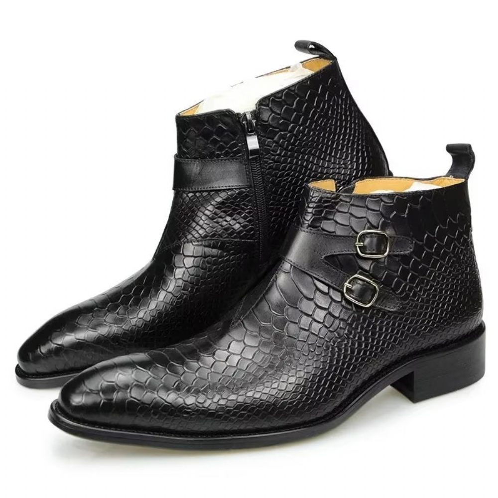 Bottes Pour Hommes Luxe Serpent Zipper Ankle Business Dress Shoes - Noir