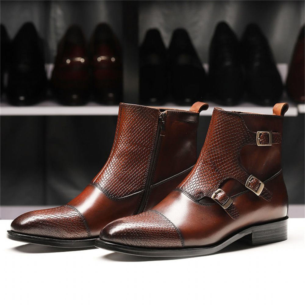 Bottes Pour Hommes Luxury Exotica Brogue Chelsea Cuir Fabriqué À La Main - Café