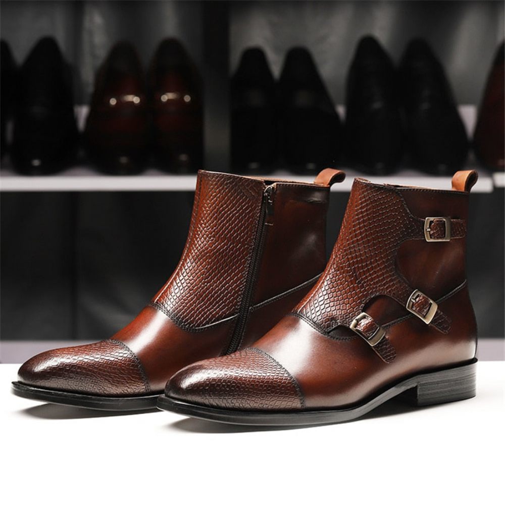 Bottes Pour Hommes Luxury Exotica Brogue Chelsea Cuir Fabriqué À La Main - Café