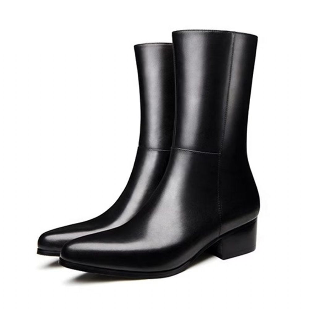 Bottes Pour Hommes Mi-mollet Chics À Bout Pointu - Noir