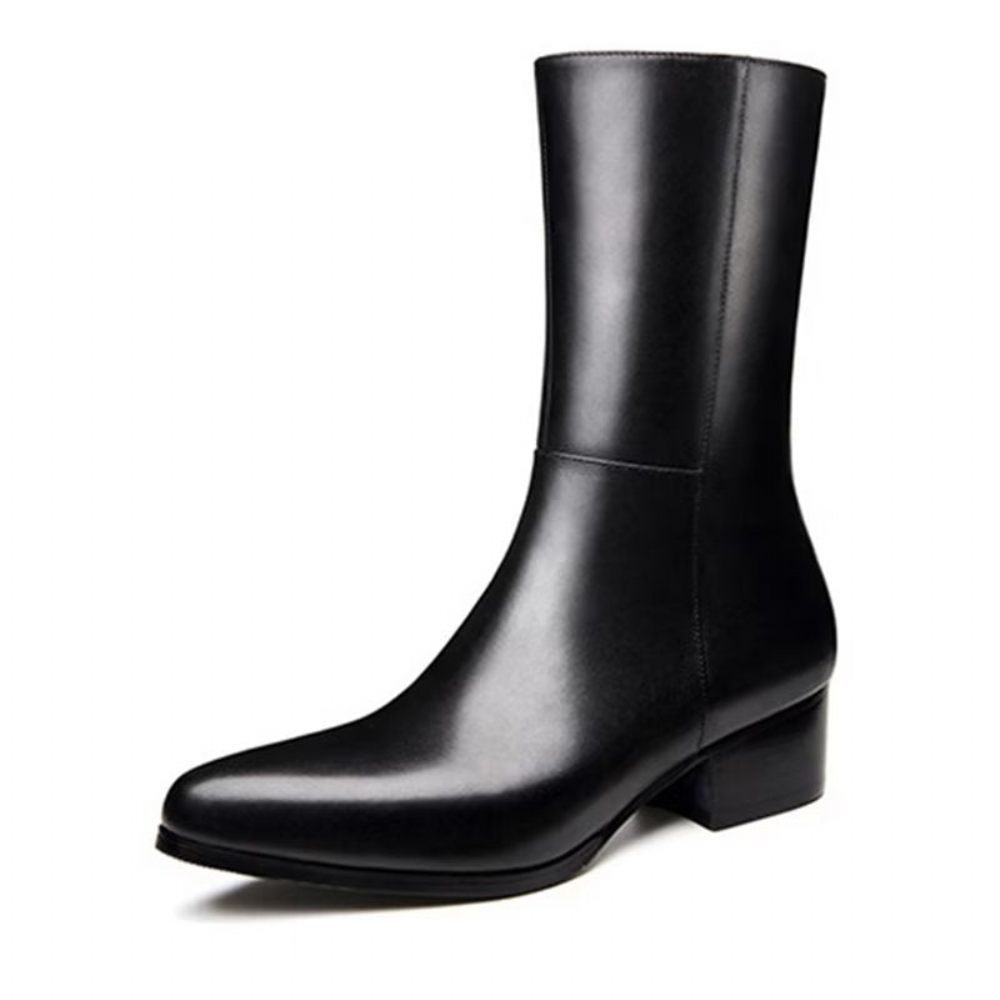 Bottes Pour Hommes Mi-mollet Chics À Bout Pointu - Noir