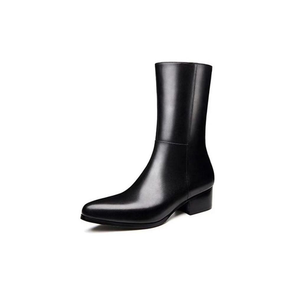 Bottes Pour Hommes Mi-mollet Chics À Bout Pointu - Noir