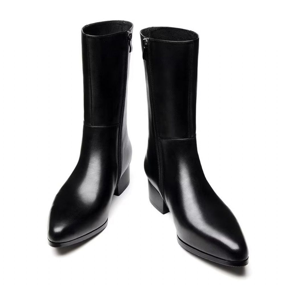 Bottes Pour Hommes Mi-mollet Chics À Bout Pointu - Noir