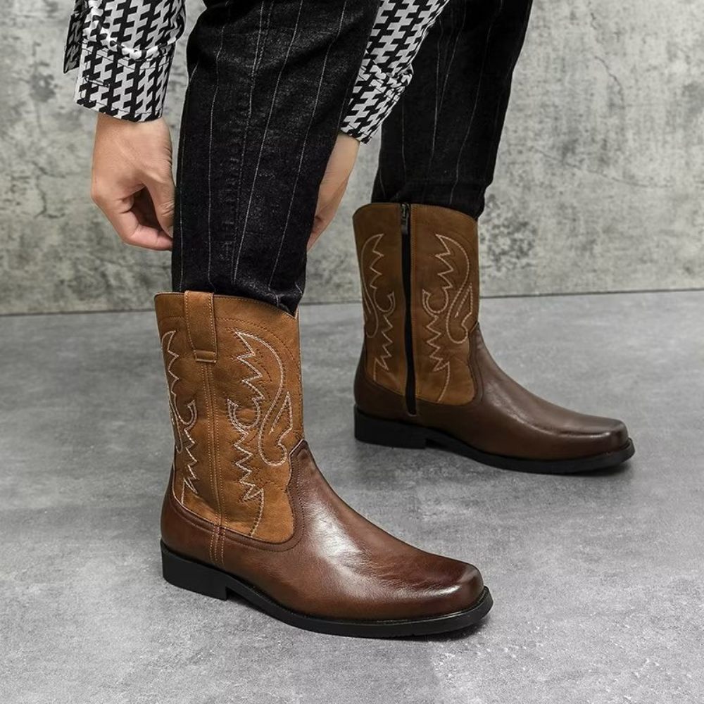 Bottes Pour Hommes Mi-mollet Luxe À Fermeture Éclair - Café