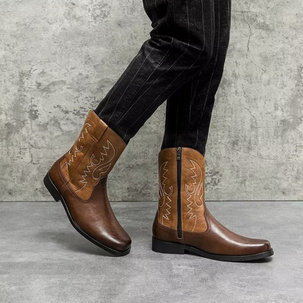 Bottes Pour Hommes Mi-mollet Luxe À Fermeture Éclair - Café