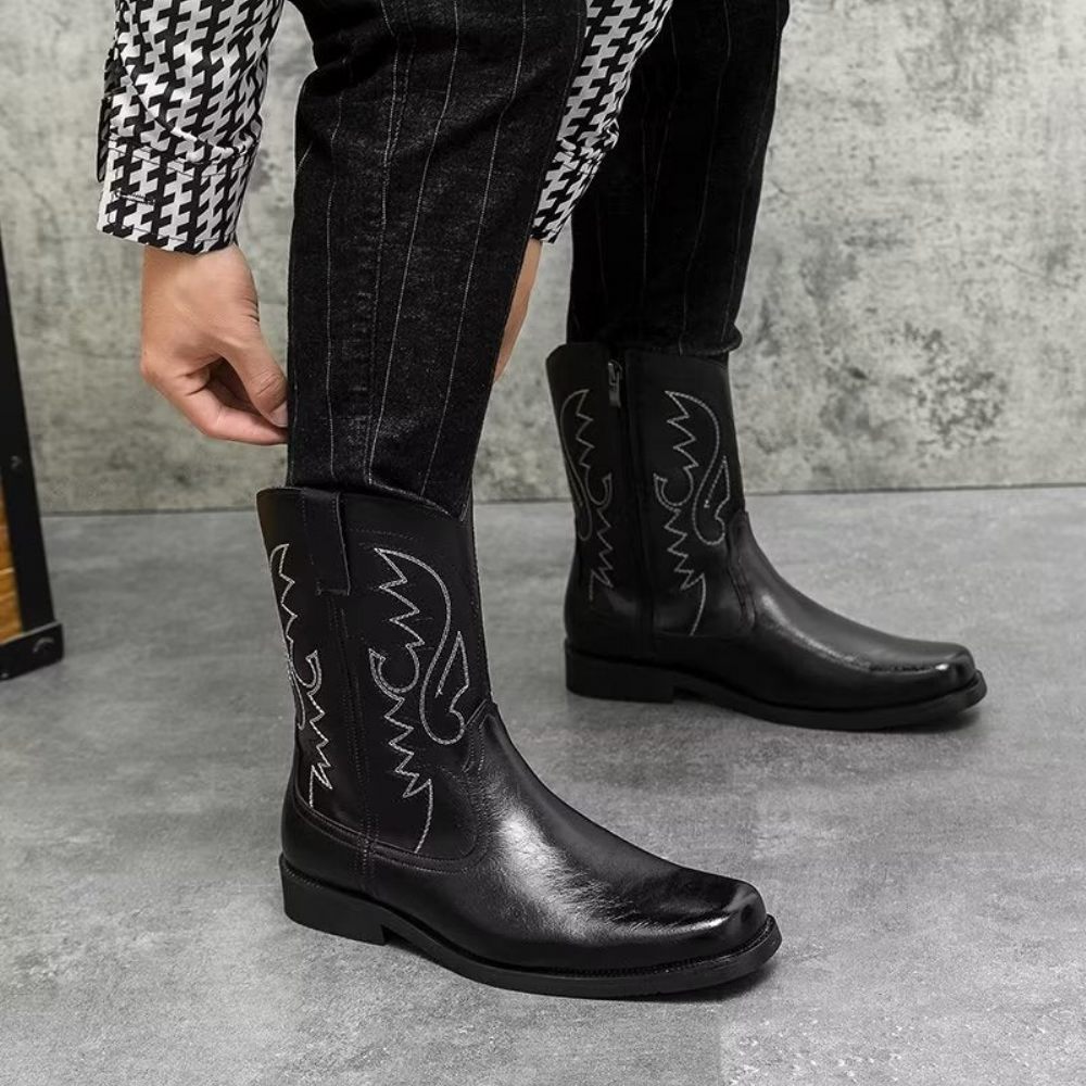 Bottes Pour Hommes Mi-mollet Luxe À Fermeture Éclair - Noir