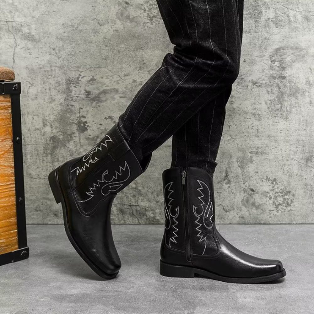 Bottes Pour Hommes Mi-mollet Luxe À Fermeture Éclair - Noir