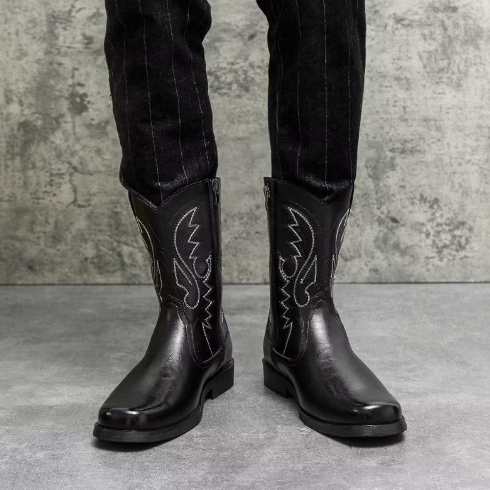 Bottes Pour Hommes Mi-mollet Luxe À Fermeture Éclair - Noir