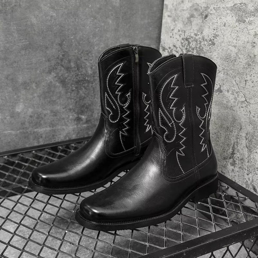 Bottes Pour Hommes Mi-mollet Luxe À Fermeture Éclair - Noir