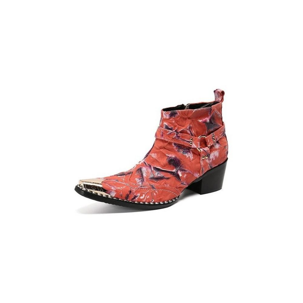 Bottes Pour Hommes Mocassins Fête À Bout Carré Métal Luxe - Rouge