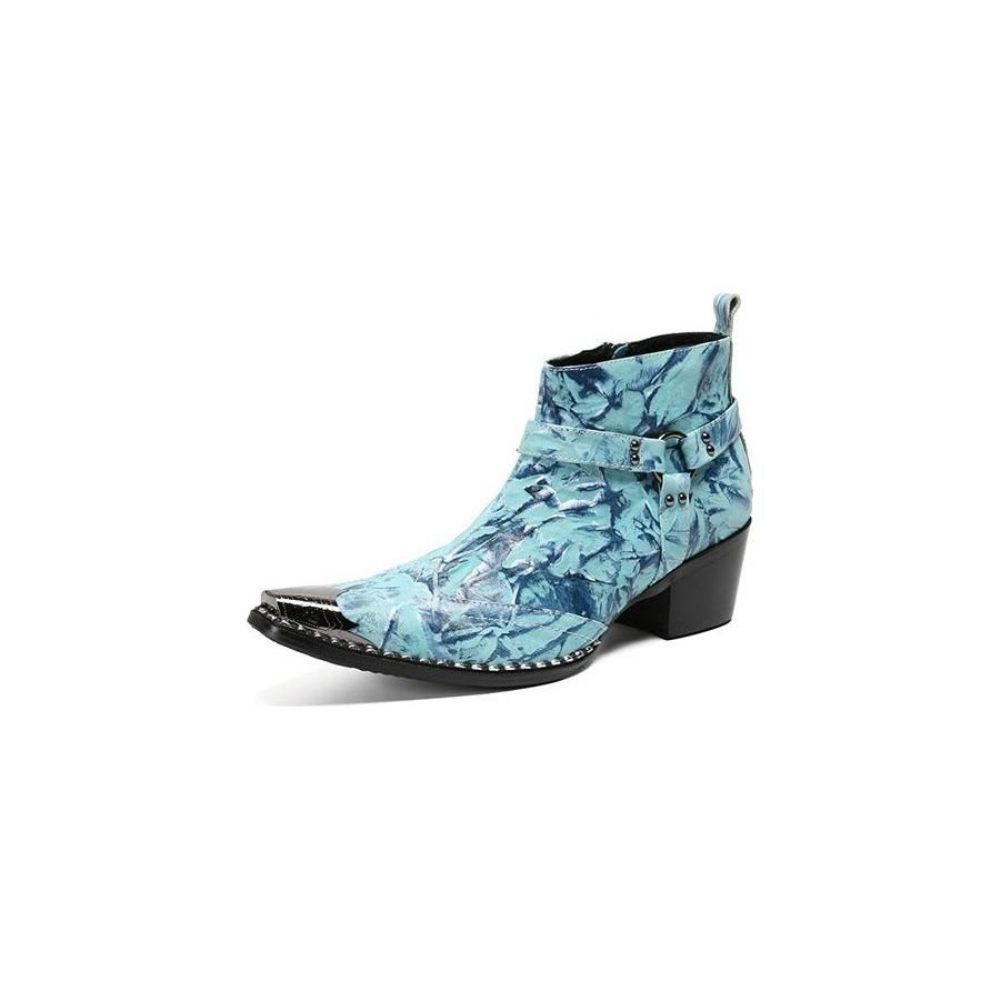 Bottes Pour Hommes Mocassins Fête À Bout Carré Métal Luxe - Bleu