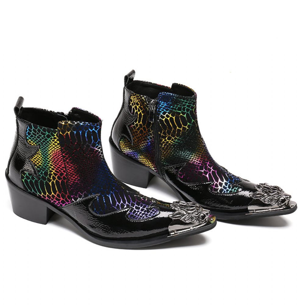 Bottes Pour Hommes Mocassins Fête Luxe Peau Serpent À Bout Métal - Multicolore