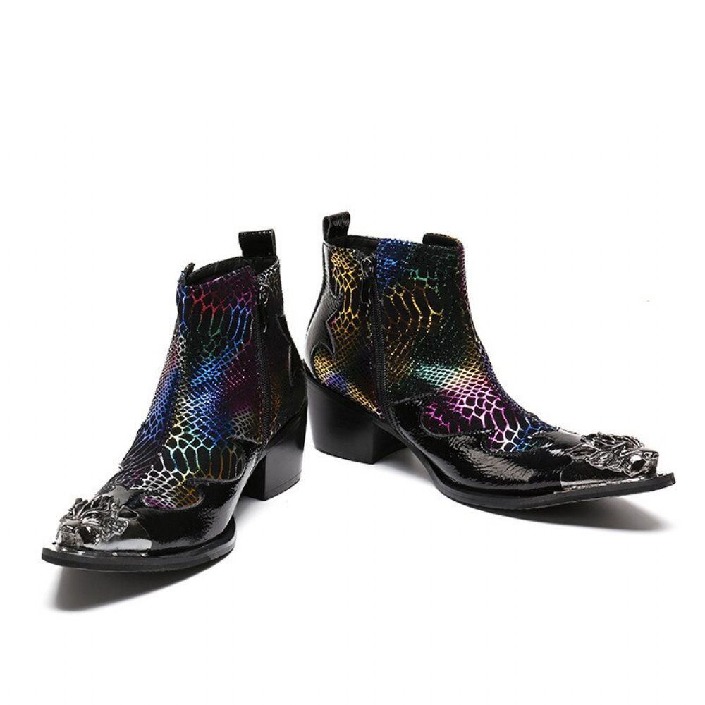 Bottes Pour Hommes Mocassins Fête Luxe Peau Serpent À Bout Métal - Multicolore